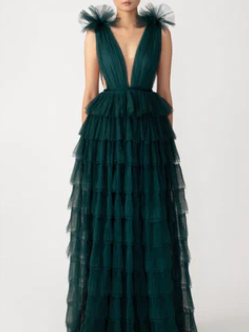 Say Lee Sabrina Tulle Gown - Emerald